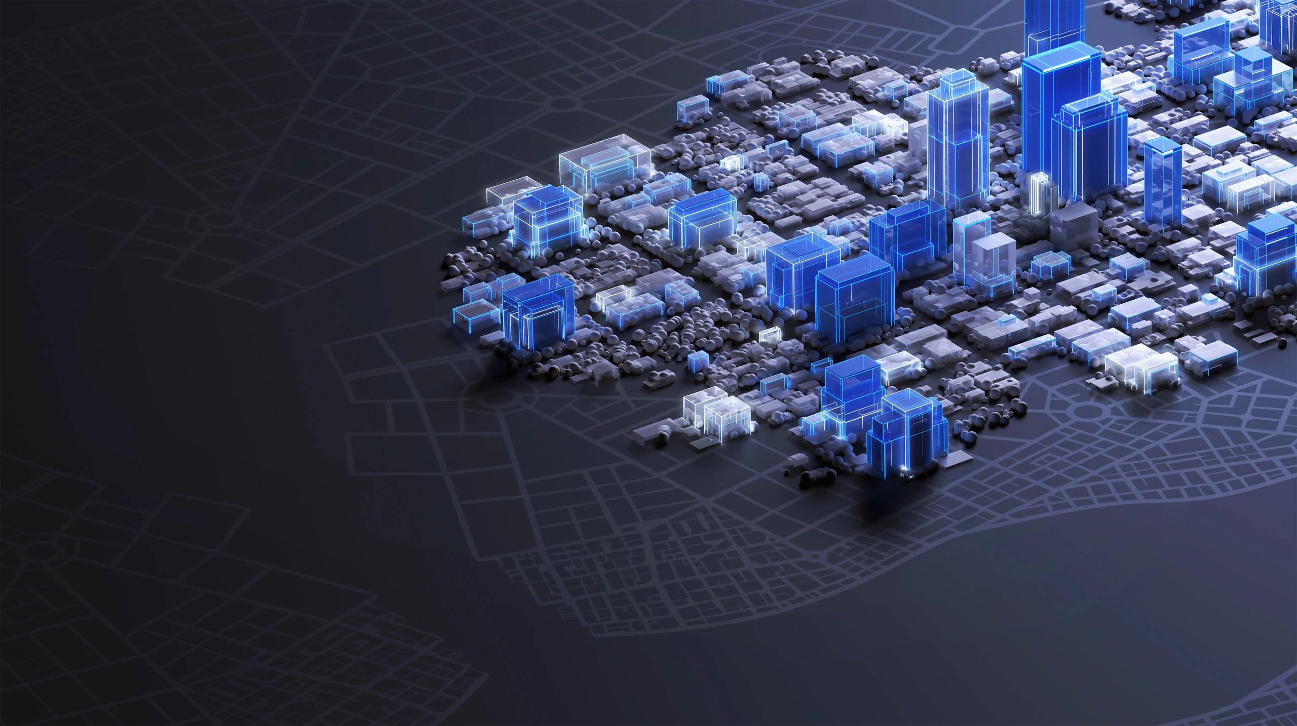 Abstract blue-lit technology cityscape representing cybersecurity monitoring
